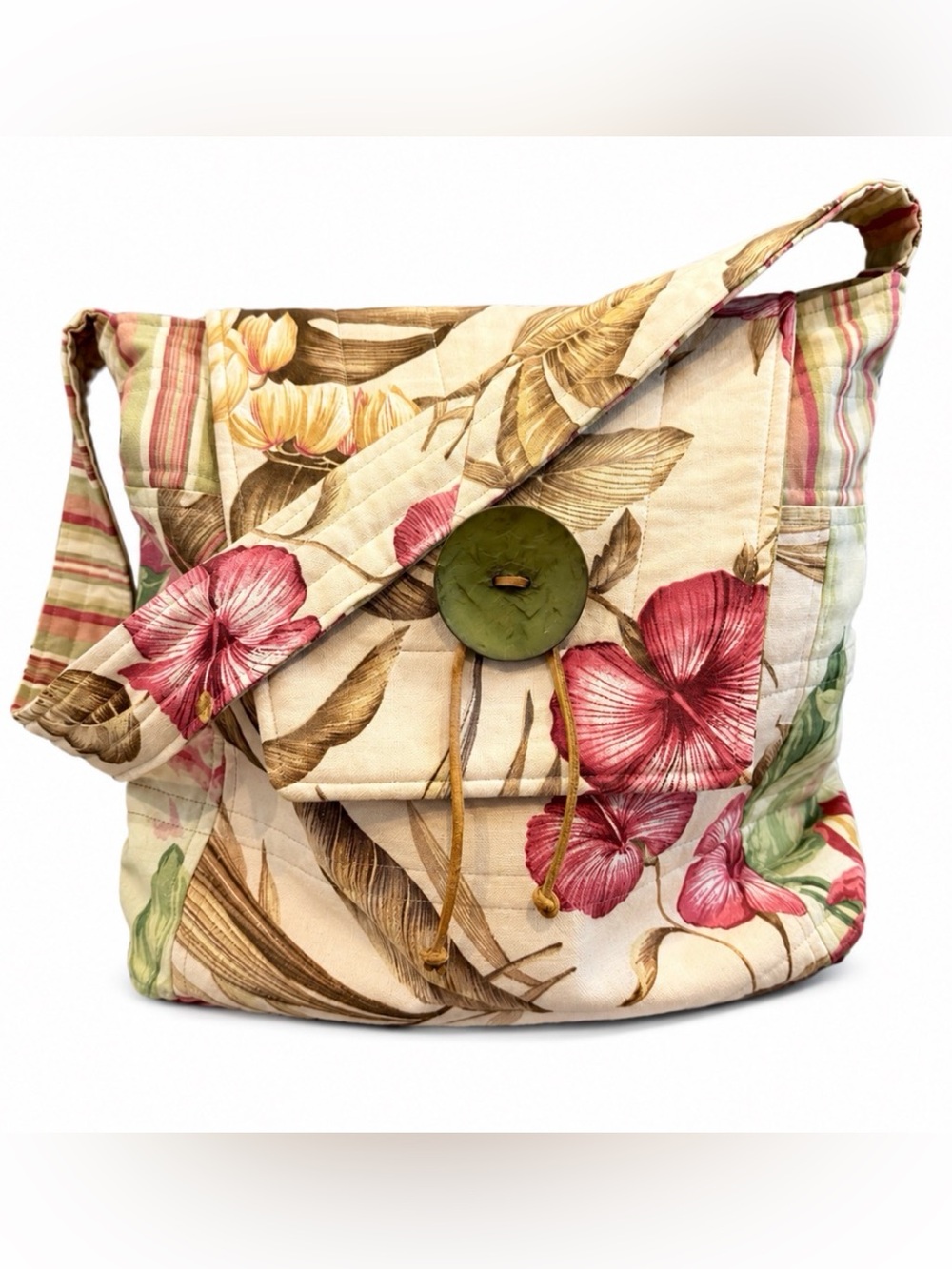 ei of the needle-Handmade Floral Canvas Shoulder Bag Grandmacore Pre-owned.